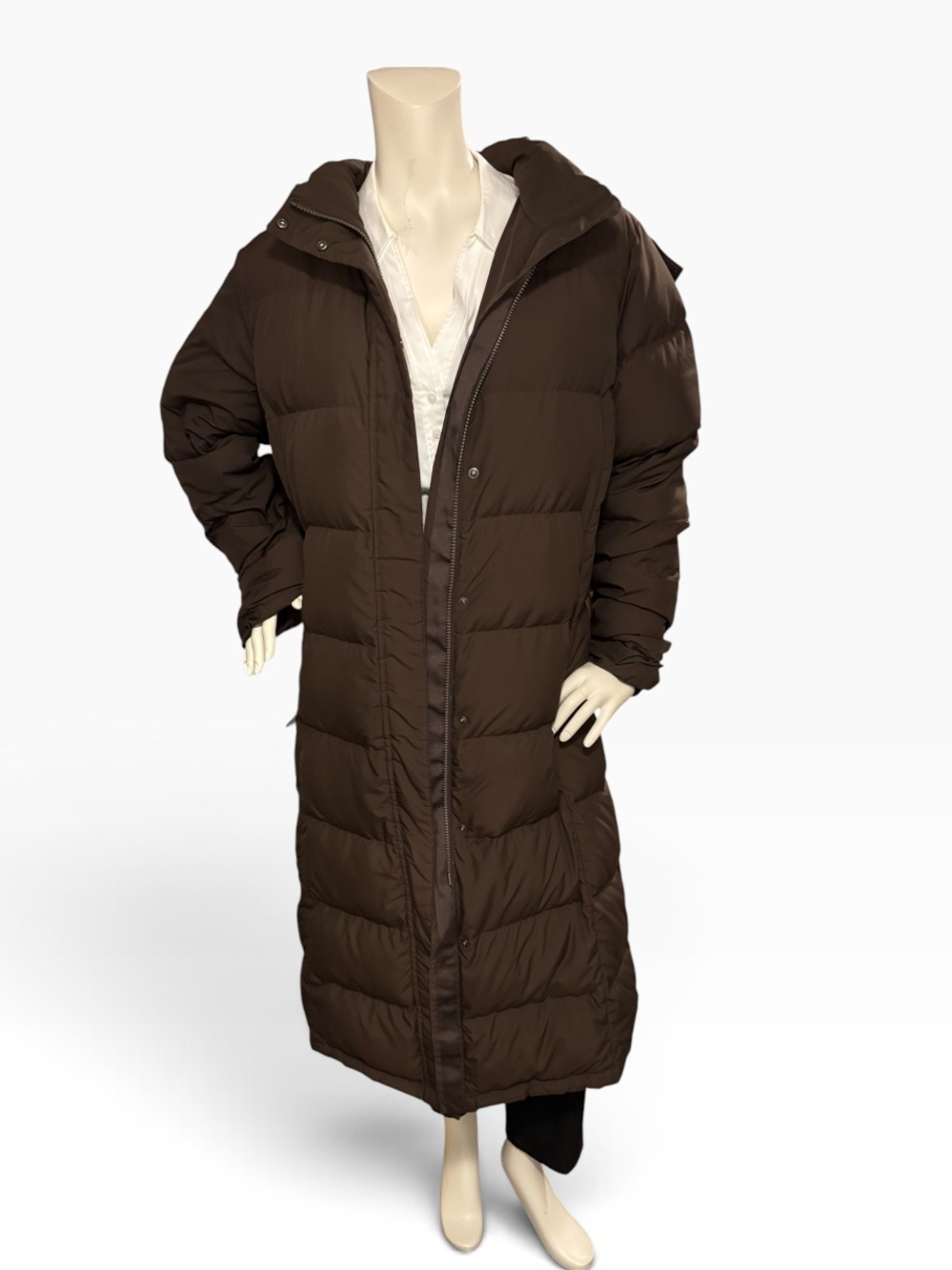 L.L. Bean Women's Chocolate Brown Long Down Puffer Coat, XL